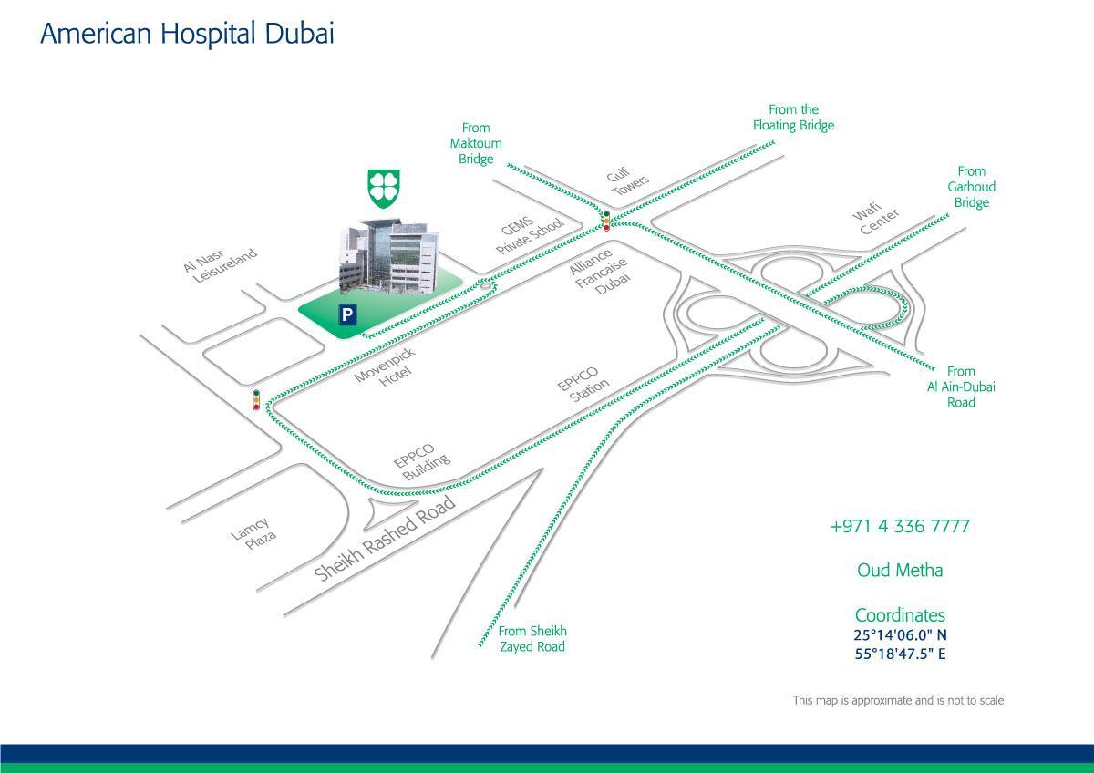 नक्शे के अमेरिकी अस्पताल दुबई