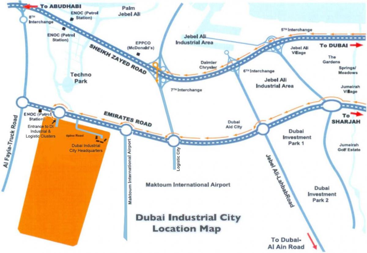नक्शा दुबई के औद्योगिक शहर