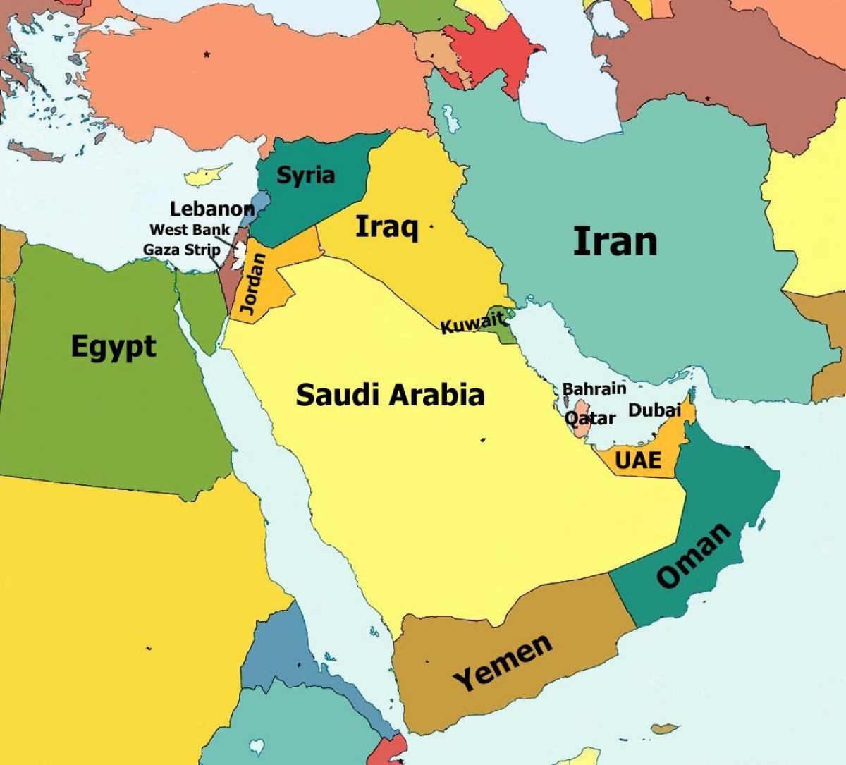 दुबई मानचित्र के मध्य पूर्व