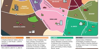नक्शा दुबई के जिलों